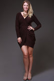 Short Black Sheath Mini Dress V Neckline Long Sleeves
