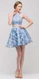 2 Piece Lace Top Dress Sky Blue Lining Criss Cross Back Print