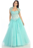 Corset Bodice Strapless A Line Aqua Long Ball Gown