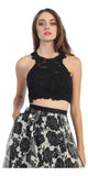 2 Piece Lace Top Dress Black Lining Criss Cross Back Print