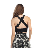 2 Piece Lace Top Dress Black Lining Criss Cross Back Print