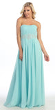 A Line Long Prom Dress Aqua Strapless Empire Beaded Waist