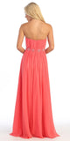 A Line Long Prom Dress Coral Strapless Empire Beaded Waist