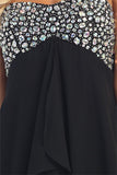 Asymmetrical Skirt Black Dress Strapless Empire Waist Rhinestone Top