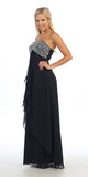 Asymmetrical Skirt Black Dress Strapless Empire Waist Rhinestone Top