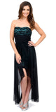 Black/Kelly Green High Low Semi Formal Dress Chiffon/Lace Strapless Neck