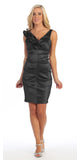 Black Cocktail Dress Taffeta Short Tight Fit Flower Strap V Neck
