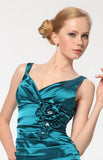 Popular Teal Formal Dress V Neck Wide Strap Pleated Mermaid Gown