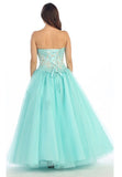Corset Bodice Strapless A Line Aqua Long Ball Gown