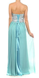 Corset Bodice Strapless Thigh Slit Mint Long Prom Gown