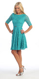 Cute and Casual Emerald Lace Dress Short Removable Belt Mid Sleeves