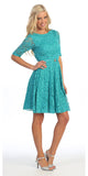 Cute and Casual Emerald Lace Dress Short Removable Belt Mid Sleeves