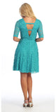 Cute and Casual Emerald Lace Dress Short Removable Belt Mid Sleeves