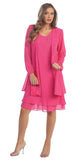 Sally Fashion 8694 Flowy Chiffon Fuchsia Dress Knee Length Long Sleeve Cardigan