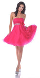 Fun And Flirty Hot Pink Short Prom Cocktail Dress Rhinestone Waist