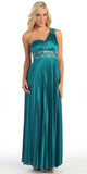 Greek One Shoulder Dress Teal Pleated Empire Rhinestones