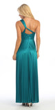 Greek One Shoulder Dress Teal Pleated Empire Rhinestones