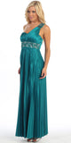 Greek One Shoulder Dress Teal Pleated Empire Rhinestones