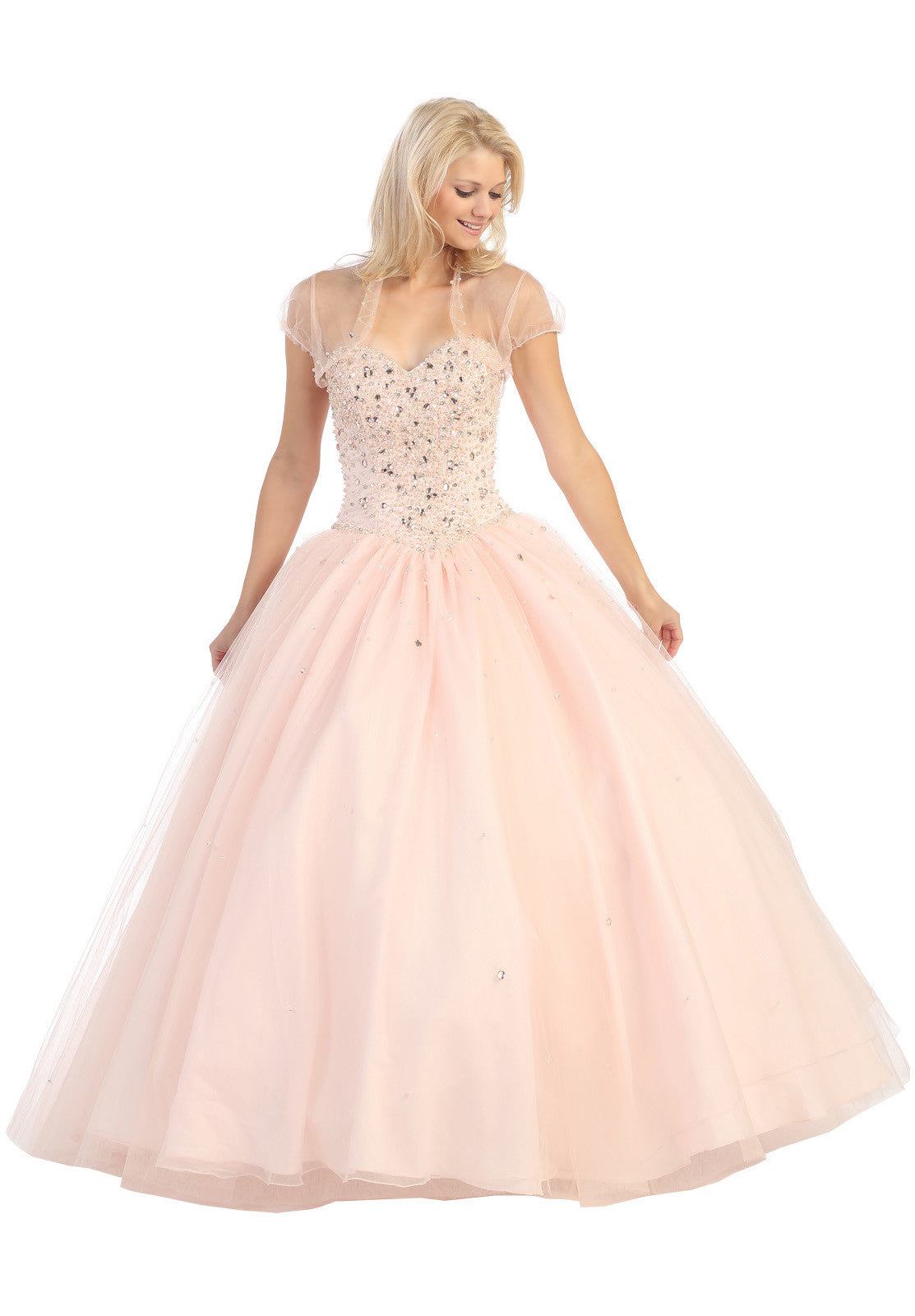 Long Studded Corset Bodice Blush Cotillion Ball Gown