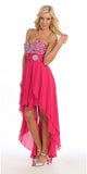 Strapless High Low Fuchsia Dress Beads, Sequins Asymmetrical Skirt
