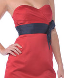 Knee Length Red Satin Bridesmaid Dress Sweetheart Neck Bow