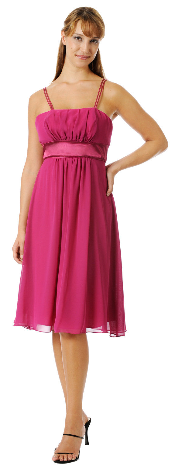 Knee Length Spaghetti Strap Navy Blue Graduation Dress Chiffon