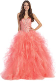 Long A Line Princess Gown Coral Stapless Boned Multi Layer