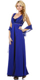 Long Sleeveless Belted Empire Waist Royal Blue Concert Gown