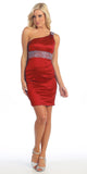 One Shoulder Red Cocktail Dress Above Knee Stretch Taffeta