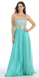 One Shoulder Corset Bodice A Line Mint Long Ball Gown