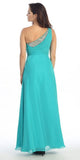One Shoulder Ruched Chiffon Jade Long Prom Dress