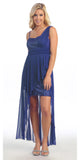 One Shoulder Spaghetti Strap Royal Blue High Low Dress Chiffon