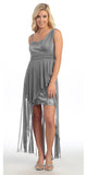 One Shoulder Spaghetti Strap Silver High Low Dress Chiffon