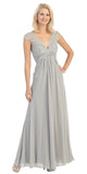 Eureka Fashion 2383 Plunging V Neck Long Chiffon A Line Silver Evening Dress