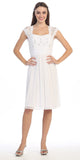 Queen Anne Neck Lace Bodice White Knee Length Dress