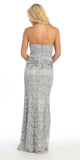 Red Carpet Silver Celebrity Lace Formal Gown Long Strapless Beads
