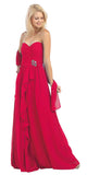 Ruched Bodice Layered Skirt Long Red Formal Gown