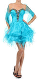 Ruffled Skirt Strapless Turquoise Short Puffy Dress