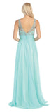 Sheer Yoke Jewel Neckline Long Mint A Line Formal Gown