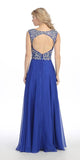 Sleeveless Long Studded A Line Meshed Yoke Royal Blue Prom Dress