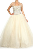 Strapless Studded Bodice Champagne Long Quinceanera Gown
