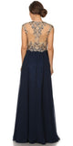 Stunning Cap Sleeve Chiffon Long Dress Navy Blue A Line