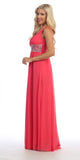 V Neck Empire Waist Dress Coral Long Chiffon A Line