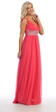 V Neck Empire Waist Dress Coral Long Chiffon A Line