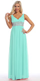 V Neck Empire Waist Dress Mint Long Chiffon A Line