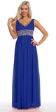 V Neck Empire Waist Dress Royal Blue Long Chiffon A Line
