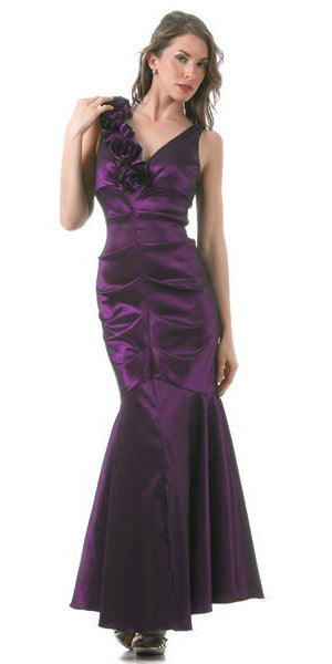 Mermaid Gown Plum Dress Long Satin Flower Strap Flaired Skirt