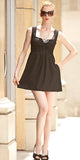 Sleeveless Black Polka Dot Lace Overlay Dress Wide Straps Pockets