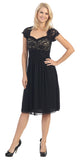 Queen Anne Neck Lace Bodice Black Gold Knee Length Dress
