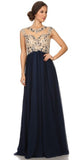 Stunning Cap Sleeve Chiffon Long Dress Navy Blue A Line